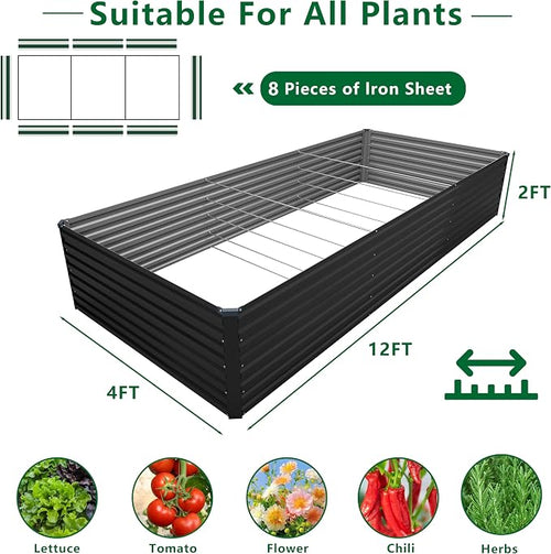 12x4x2FT Galvanized Raised Garden Bed Kit, Vegetable Plant Boxes-Rectangle - Image 2