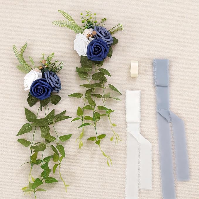 Artificial Flowers Set of 10 Blue Rose Wedding Pew Decorations