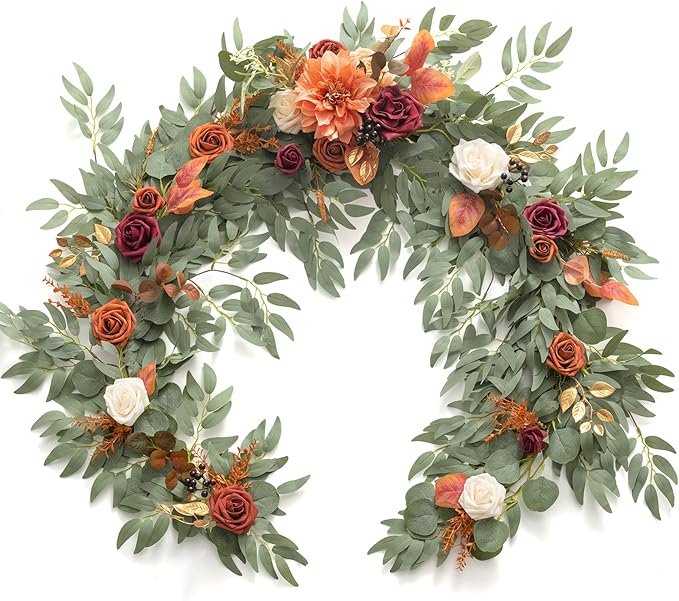 Artificial Flower Garland 6 FT Terracotta Eucalyptus, Shapeable Iron Wire
