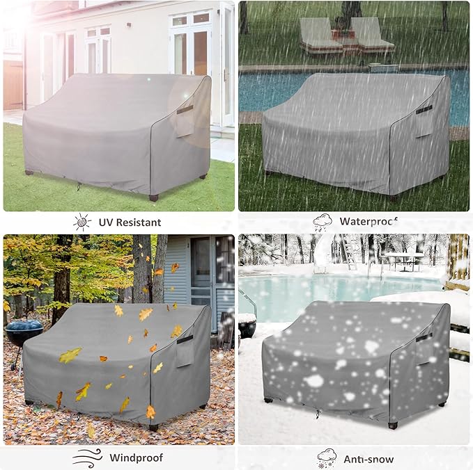 Sofa Cover for Patio, Waterproof Polyester in Grey, Fits 76 Inch Loveseat