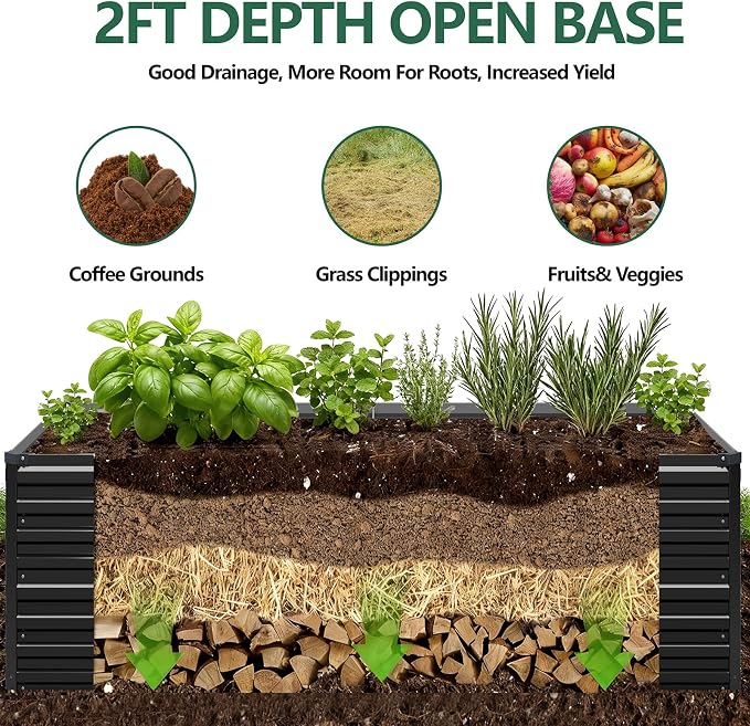 Vengarus 12x4x2FT Galvanized Raised Garden Bed Kit, Large Rectangle Elevated - Image 4