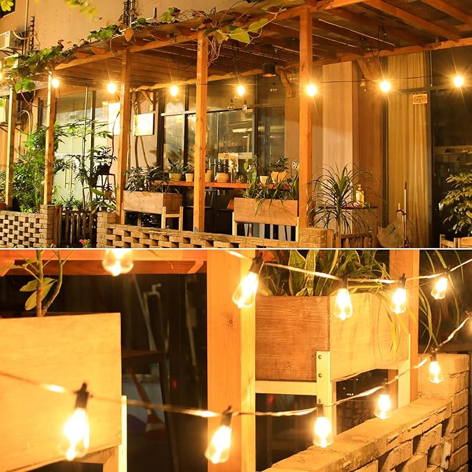 String Lights 50 ft Outdoor Vintage Edison Bulbs, Warm White