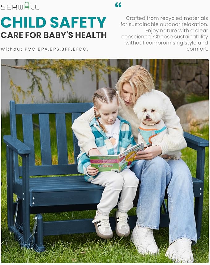 SERWALL Outdoor HDPE Glider Bench, All Weather Swinging Bench - Image 7