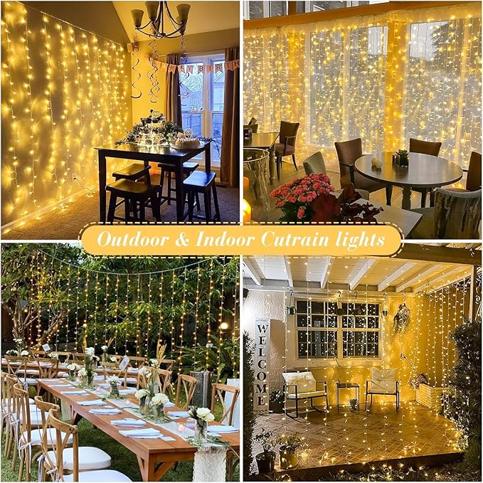 LED Curtain String Lights, 900 LEDs, Warm White, Remote, 9.5 x 29.5 ft