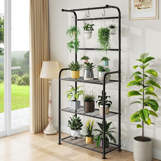 Plant Stands Outdoor with Hooks, Metal Tall Plant Shelves Indoor - Image 3