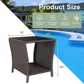 Side Tables, Set of 2 Wicker Patio Tables with Glass Top and Storage Shelf