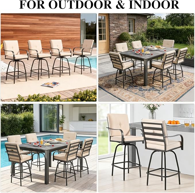 Patio Swivel Bar Stools, Outdoor Bar Height Swivel Chairs Set of 2 - Image 7