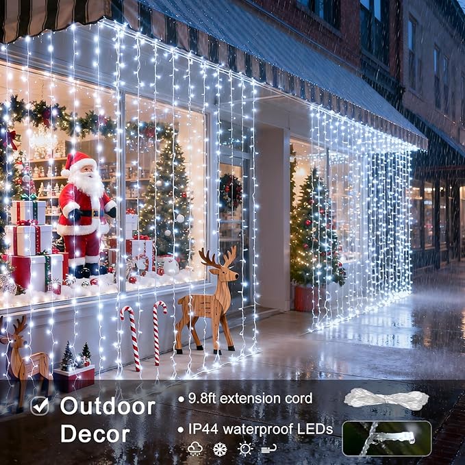 String Lights with 900 LEDs, Cool White Curtain, 9.5 x 29.5 ft