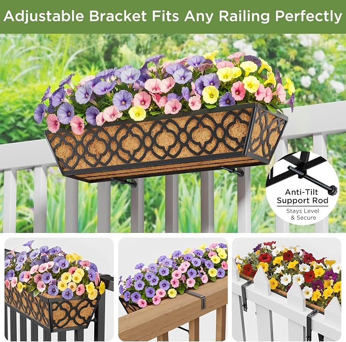 Y&M Flower Boxes for Deck Railings 24inch 4packs, Deck Railing Planter Boxes - Image 2
