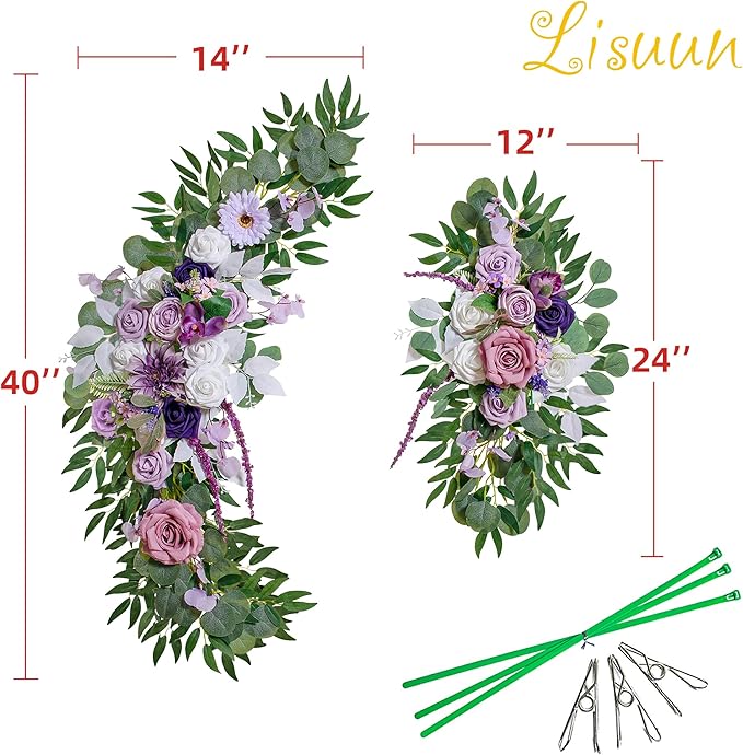 Artificial Flowers Swag Set, Purple Dahlia and Rose, 40 x 14 Inch