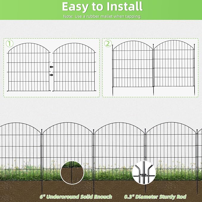 Decorative Fences - Black Metal Arched Garden Edging, 5 Panels, 12 Ft
