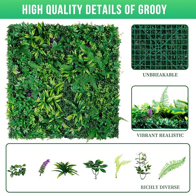 Artificial Boxwood Hedge Panels, 12 Pack, 20 x 20 Inch HDPE Wall Screen