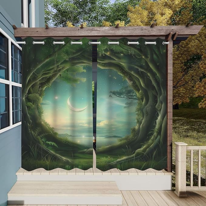 Outdoor Curtains, Waterproof Green Patio Panels, 36 x 84 Inch