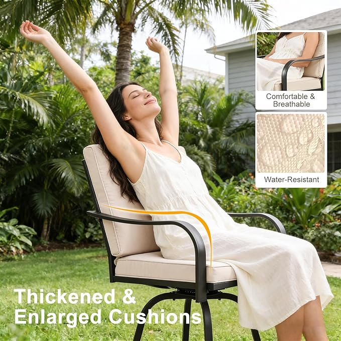 Patio Swivel Bar Stools Set of 4, Outdoor Bar Height Swivel Chairs - Image 3