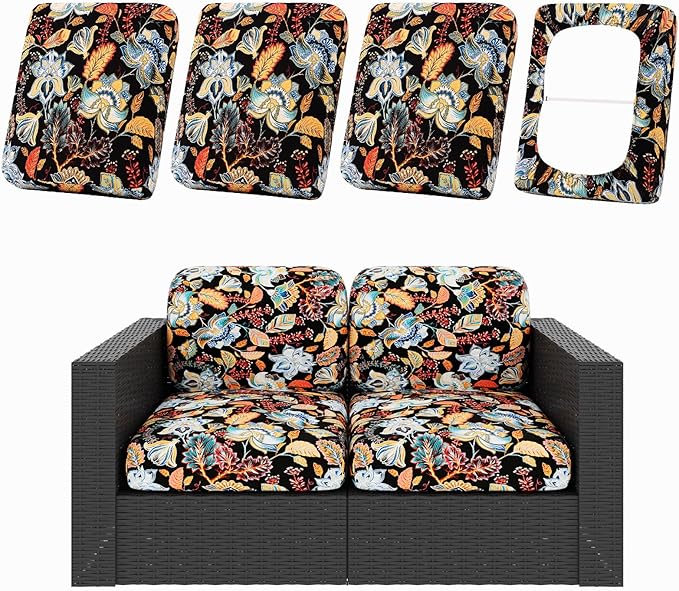Cushion Covers 4-Piece Stretch Outdoor Set, Floral Pattern