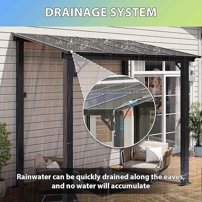 Pergola with Aluminum Frame, UV-Blocking Polycarbonate Roof, 95 x 62 Inch