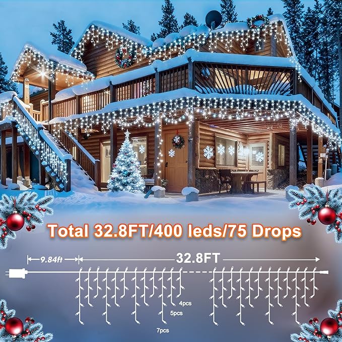 String Lights 400 LED 33 ft Cool White, Outdoor Use