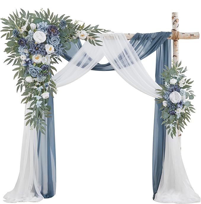 Artificial Flowers: Dusty Blue Silk Rose Swag Set for Wedding Arch