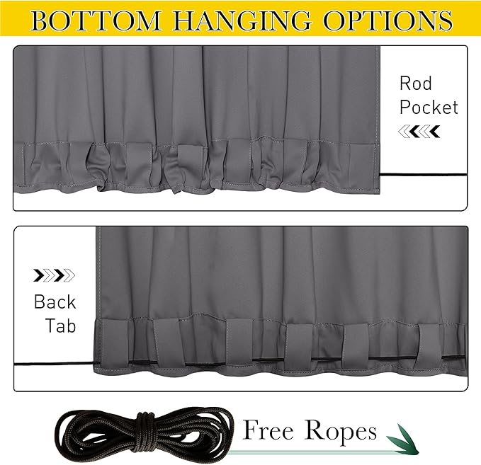 NICETOWN 2 Panels Grey Outdoor Curtains Waterproof Extra Long - Image 4