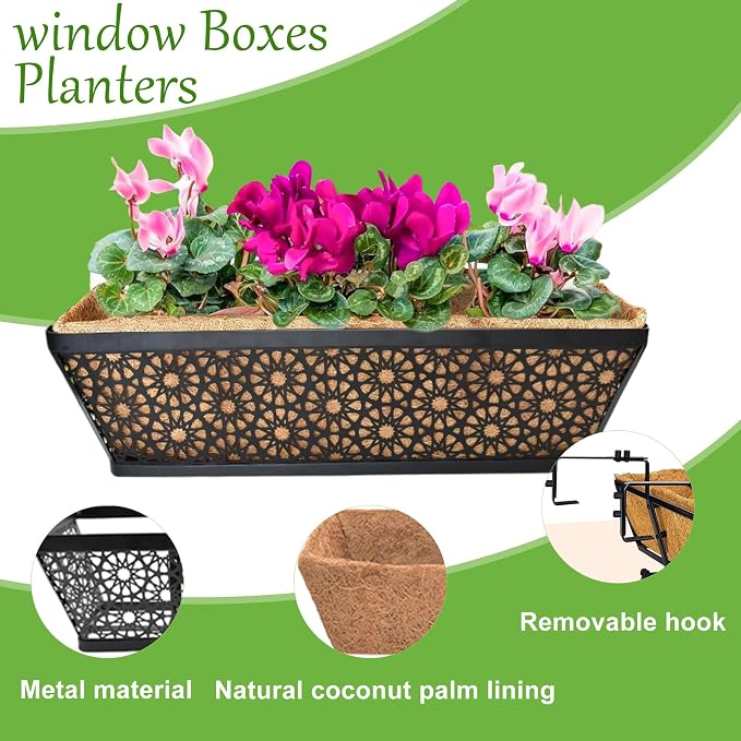 2 Pack 30" Railing Planter Window Box Deck Balcony Rail Planters Black Metal - Image 5