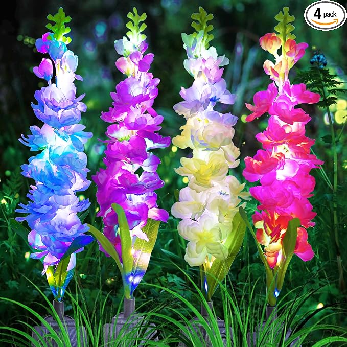 Solar Garden Lights, Solar Delphinium Flowers Lights 4 Pack 80 LEDs, Waterproof by MRHEPHAESTUS