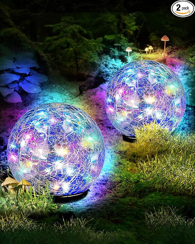 Coroor Garden Solar Ball Lights Outdoor Waterproof, 50 LED Cracked Glass Globe by Coroor
