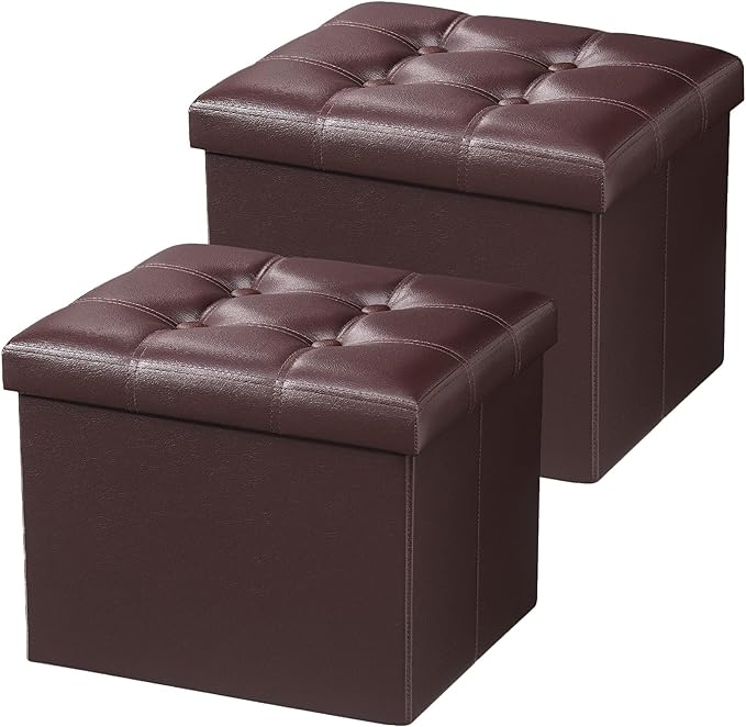 AmasSmile Storage Ottoman Folding Foot Rest Stool, Leather Footstool Bench by AmasSmile