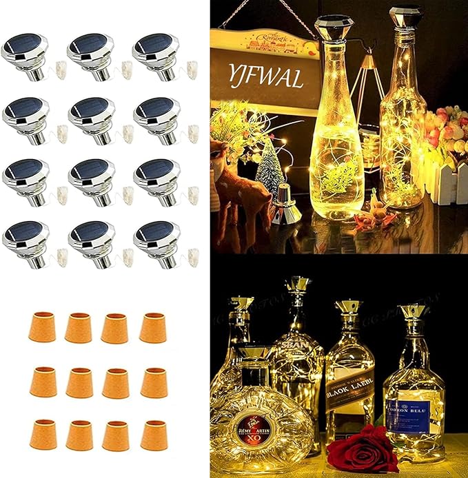Indoor Outdoor Solar String Lights for Wine Bottles, 12 Pack Warm White