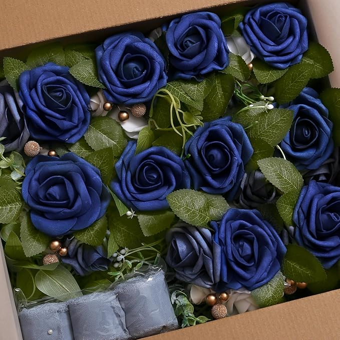 Artificial Flowers Set of 10 Blue Rose Wedding Pew Decorations