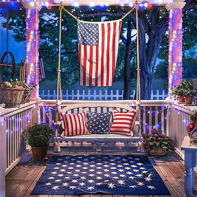 String Lights 600 LED Red, White and Blue Outdoor Lights on Reel