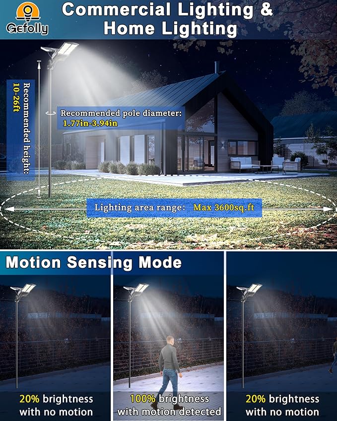 Street Area Lighting with 104 LEDs, Black Aluminum Solar Outdoor Light