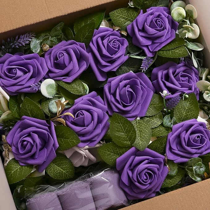 Artificial Flowers for Wedding Aisle Chairs, Set of 10, Purple