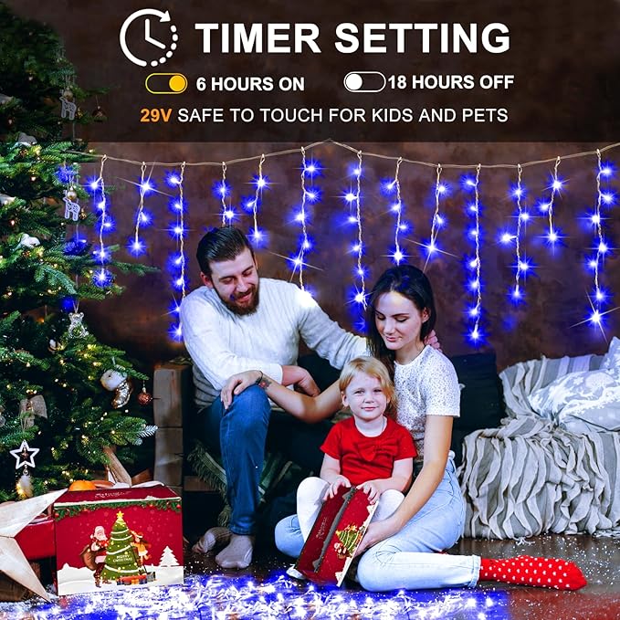 String Lights – 400 LED, 33 ft, Blue, 8 Lighting Modes for Outdoor Use