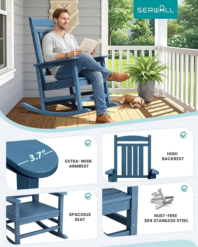 SERWALL Rocking Chairs Set of 2, HDPE Outdoor Rocking Chair, All-Weather Porch - Image 5