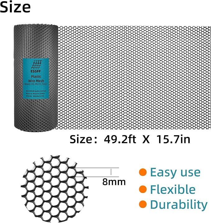 Decorative Fence Roll, Black Polyethylene Netting, 15.7 x 49.2 Ft