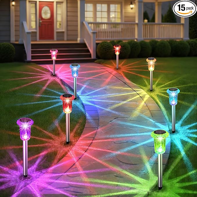 Solar Outdoor Lights, 15 Pack Solar Pathway Lights Outdoor Waterproof, Stake by EYROSA