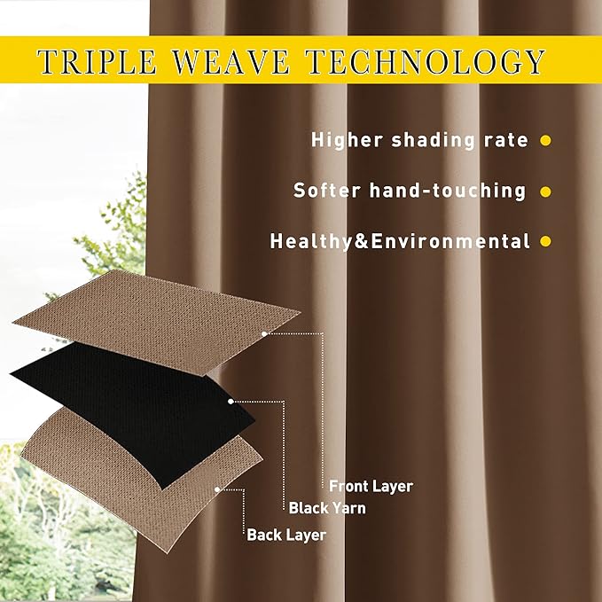 NICETOWN 2 Panels Blackout Patio Waterproof Outdoor Curtains, Insulated Top & - Image 5