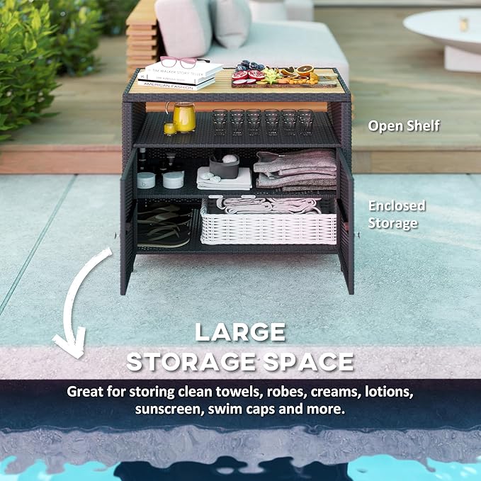 Outsunny Wicker Outdoor Storage Cabinet, Rattan Outdoor Bar Table - Image 4