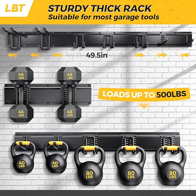 Storage Rack Garage Tool Organizer, 49.5 in, 500 lb Capacity, Black
