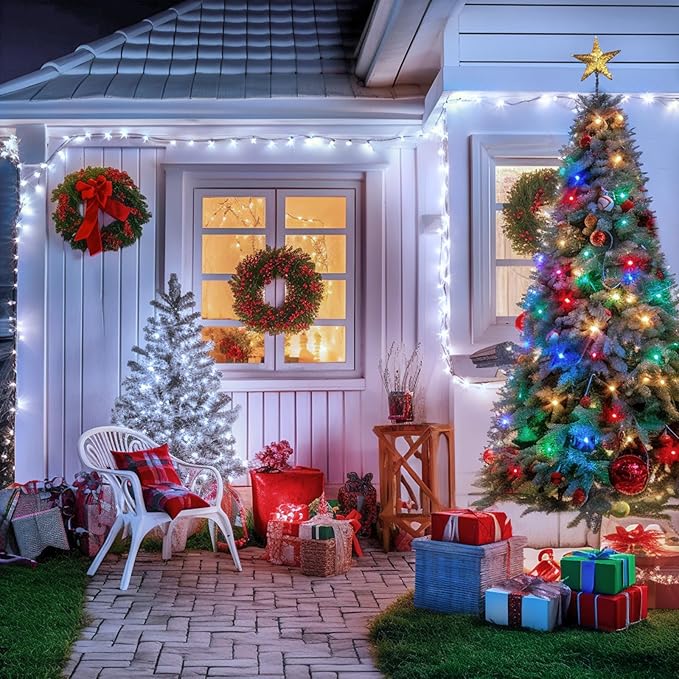 String Lights, 2 Pack Solar Christmas Strings in White or Multicolor