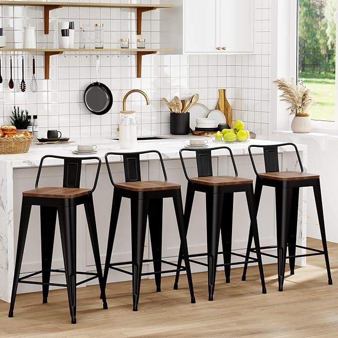 WENTMENT Bar Stools Set of 4 Counter Height Metal Barstools by WENTMENT