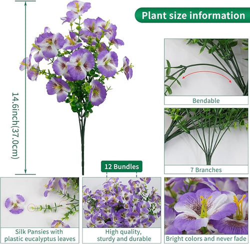 12 Bundles Artificial Pansy Flowers - Image 2
