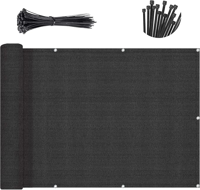 SUNNY GUARD Customized 3.3'x27' Black Balcony Privacy Screen, 90% Shade by SUNNYGUARD