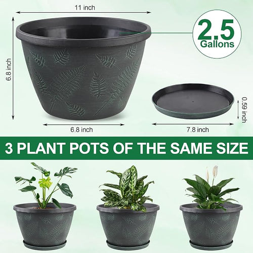 11 inch Plant Pot Set of 3, Plastic Flower Pots - Image 2