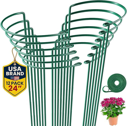 12 Pack Tall Snake Plant Support Stakes – 10" W x 24" H Half Round Peony Cages by K-BRANDS