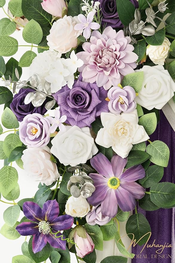 Artificial Flowers Arch Kit, 4 Pieces, Violet and Champagne Silk