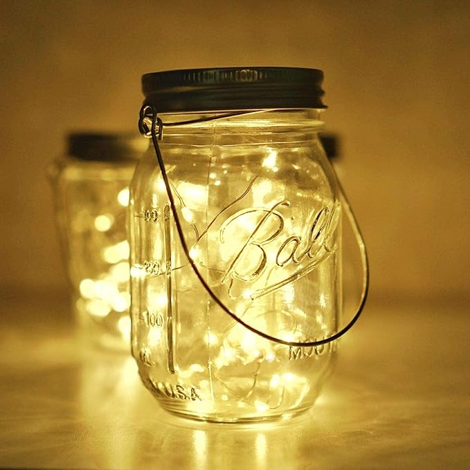 String Lights for Mason Jars, 30 LED Warm White Solar Lids, 12 Pack