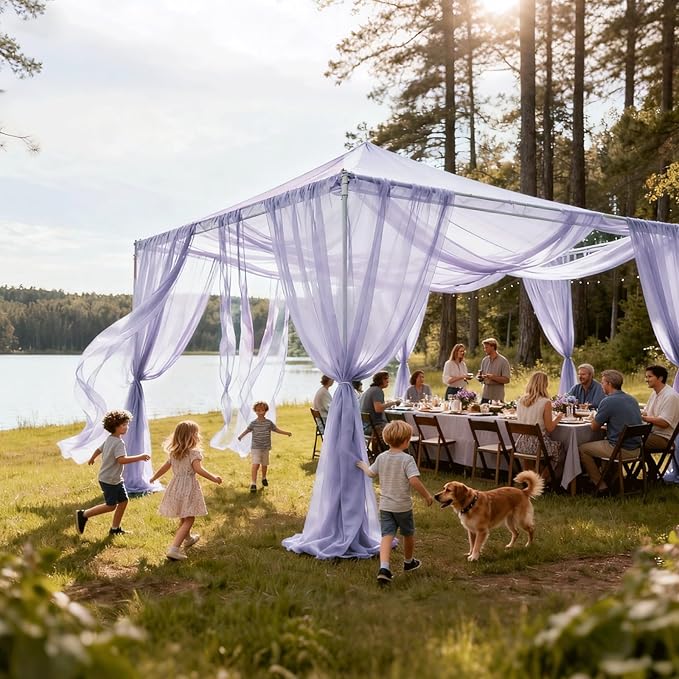 Outdoor Curtains: Lavender Sheer Chiffon Arch Drapes, 2 Panels 29 in x 18 ft
