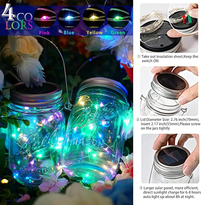 String Lights for Mason Jars, 12 Pack Solar 30 LED Waterproof