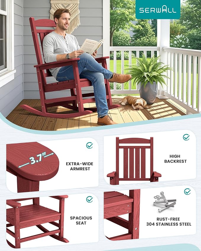 SERWALL Patio Rocking Chairs Set of 4, HDPE Outdoor Rockers - Image 7